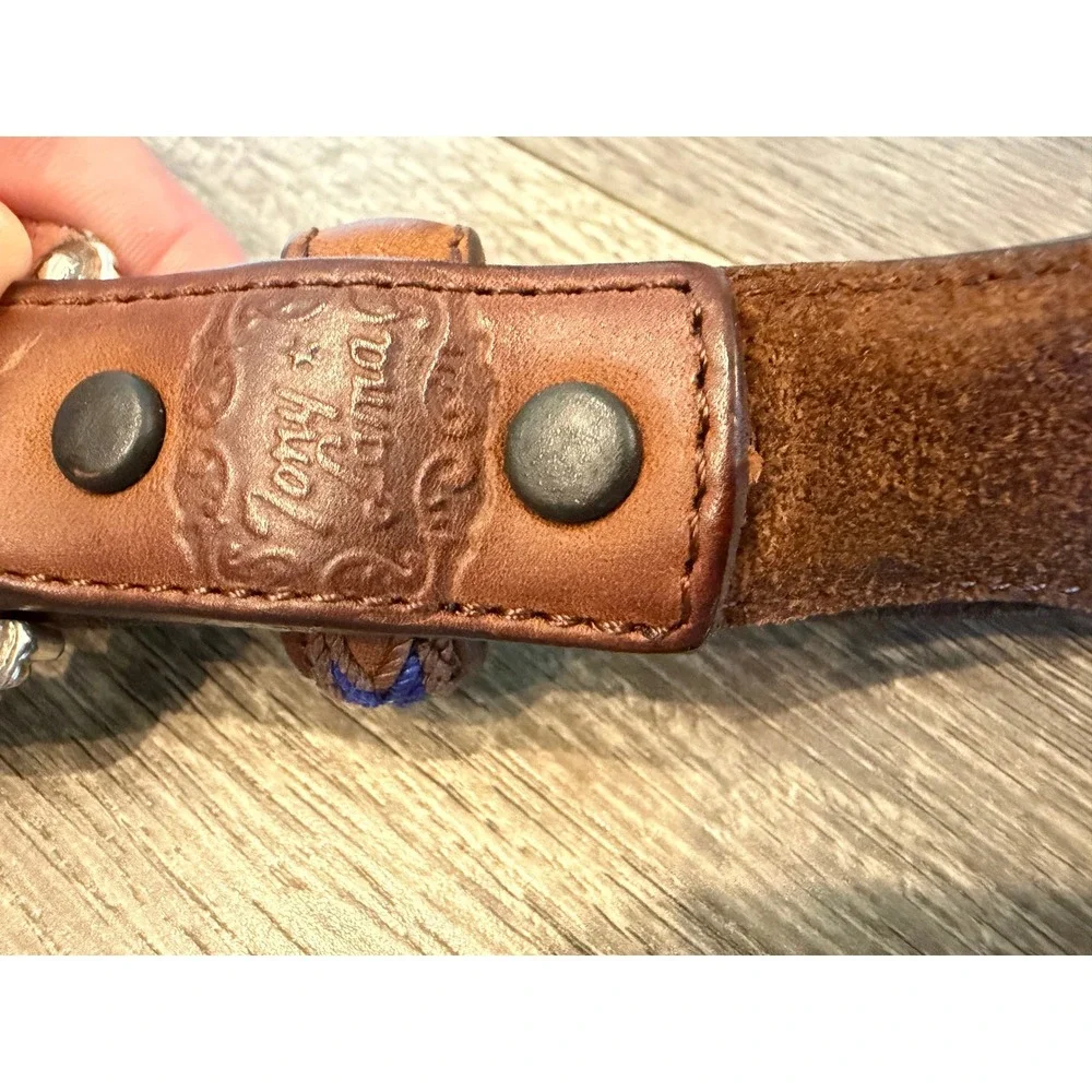 Tony Lama Mens 36 Brown Leather Western Concho Embroidered Belt 7699L USA